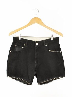 NWT 1017 ALYX 9SM Embellished Leather Ball Chain Stud Lined Denim Black Shorts
